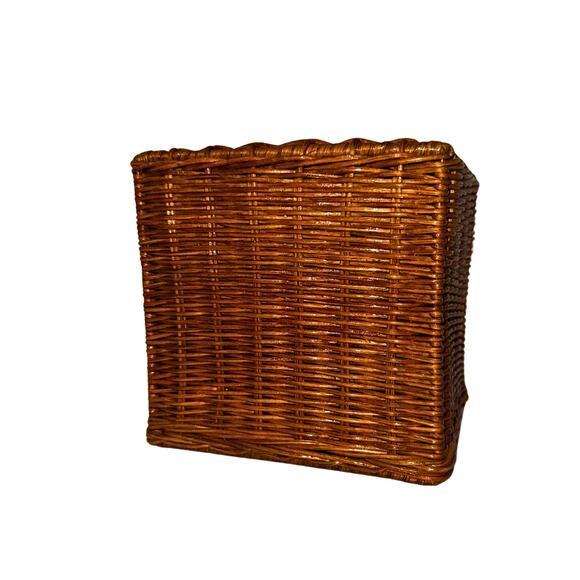 Vintage Square Wicker Tissue Box Cover – Boho Bathroom Rattan Holder 6” - Picture 5 of 7